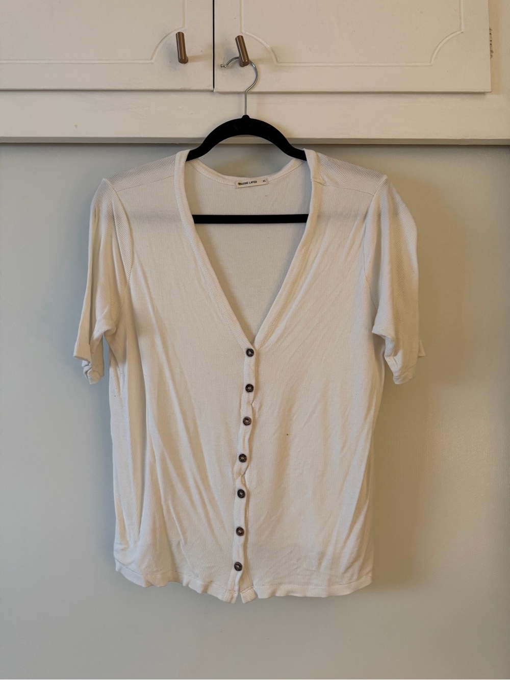 Marine Layer Cream Button-Front V-Neck Top